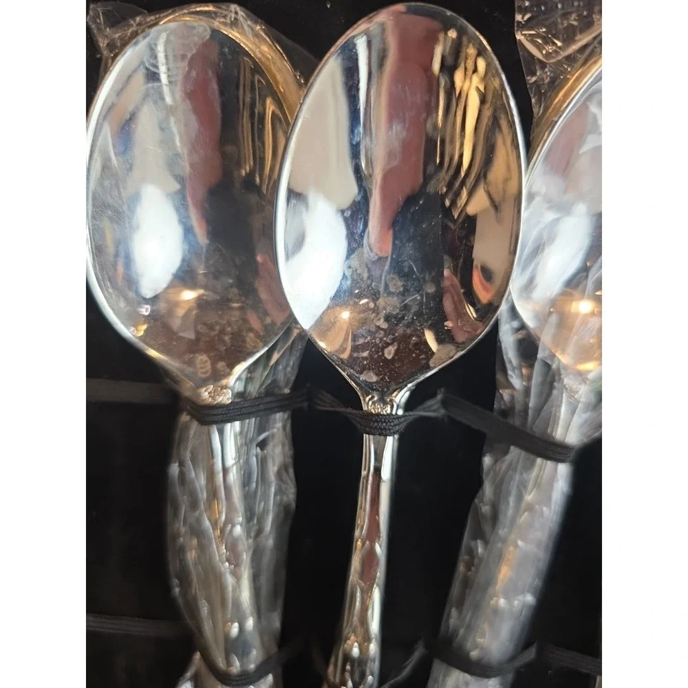 Vintage Davco Silver Plated Flatware Set Rose Floral Pattern 46 Piece with Case